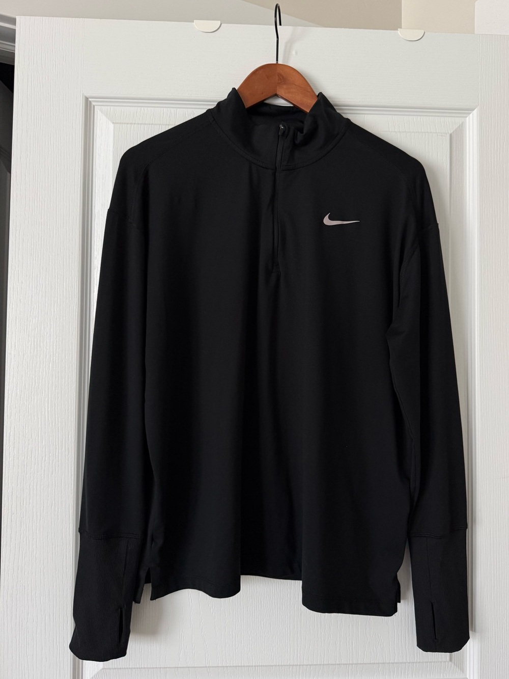 Nike Dri Fit 3/4 Quarter Zip Long Sleeve Running Top Black XL with Ribbed cuffs